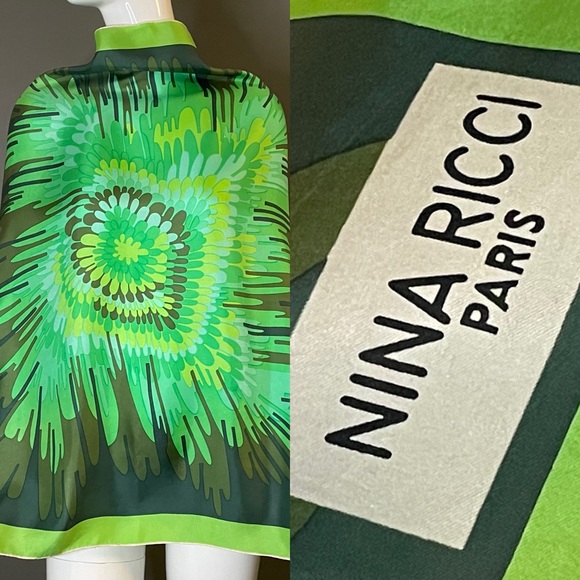 Stunner Vintage Nina Ricci Silk Scarf 31 In Sq Excellent Condition - Picture 1 of 8